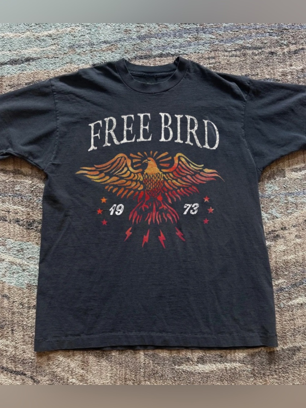 Gildan Black 'Free Bird' Graphic Tee with Red & Gold Eagle